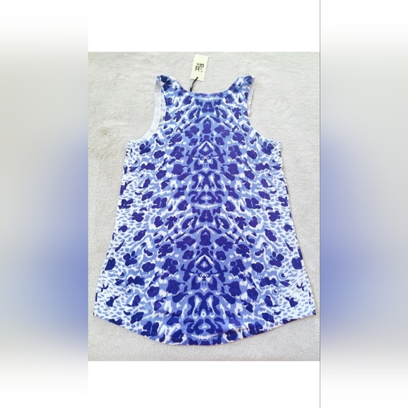 MAX STUDIO SIZE S SMALL BLUE & WHITE PRINTED SWEATER TANK TOP BLOUSE NWT - Picture 2 of 2